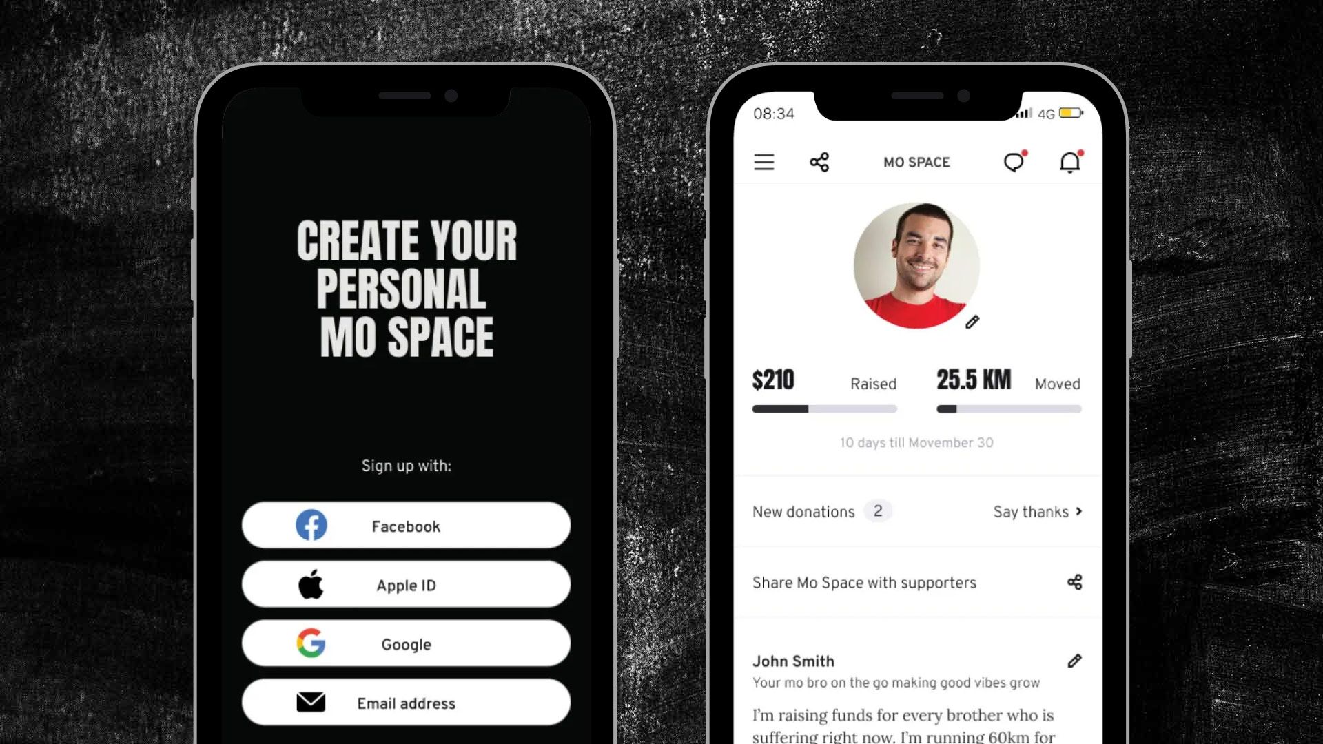Image of different Movember app phone profile set-up screens.
